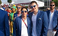 Amit Ivri (left) with fellow swimmer Imri Ganiel (photo credit: courtesy of Israel Olympic Committee)