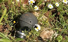 Illustrative - A standard IDF tear gas hand grenade (photo credit: CC-BY-SA Daboos Hassan/Wikipedia)