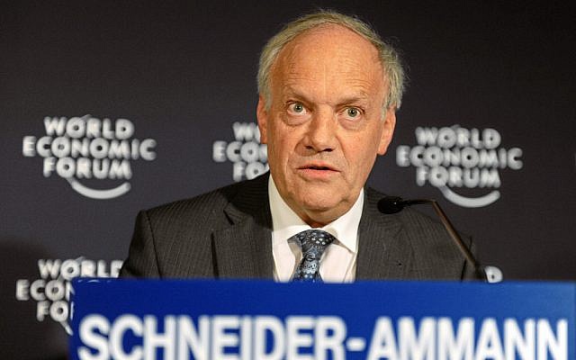 Swiss economic chief Johann N. Schneider-Ammann speaking in 2011. (photo credit: CC-BY World Economic Forum/Michael Wuertenberg, Flickr)