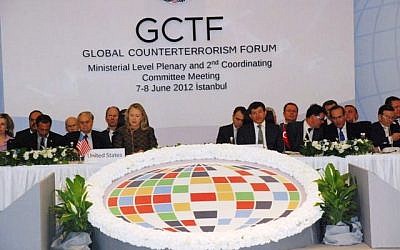 US Secretary of State Hillary Clinton speaking at a meeting of the Global Counterterrorism Forum in June. (photo credit: US Department of State/Aydan Yurdakul)