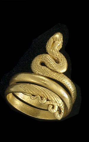 Gold spiral snake finger ring, 4-3 century BCE (photo credit: Courtesy Bible Lands Museum)