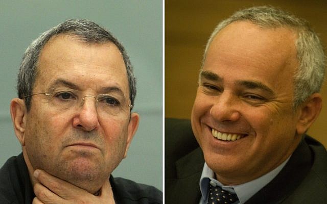 Defense Minister Ehud Barak, left, and Finance Minister Yuval Steinitz (photo credit: Miriam Alster, Uri Lenz/Flash90) Defense Minister Ehud Barak, left, and Finance Minister Yuval Steinitz (photo credit: Miriam Alster, Uri Lenz/Flash90)