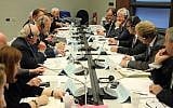 Negotiators from the Claims Conference, left, meet with German government officials regarding compensation for Nazi victims who live in the former Soviet Union, 2012 (photo courtesy: The Claims Conference)