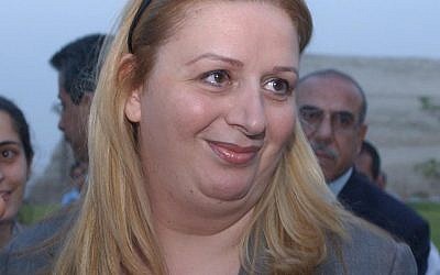Suha Arafat in 2004 (photo credit: Sharon Perry/Flash90)