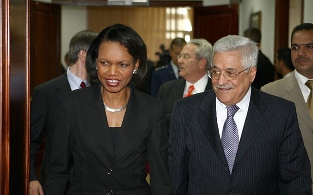 Palestinian Authority President Mahmoud Abbas hosts US Secretary of State Condoleezza Rice in Ramallah on June 15, 2008 (photo credit: Omar Rashidi/Flash90) Palestinian Authority President Mahmoud Abbas hosts US Secretary of State Condoleezza Rice in Ramallah on June 15, 2008 (photo credit: Omar Rashidi/Flash90)