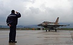 Saluting the takeoff of a jet from the Ramat David air force base (photo credit: Ofer Zidon/Flash90)