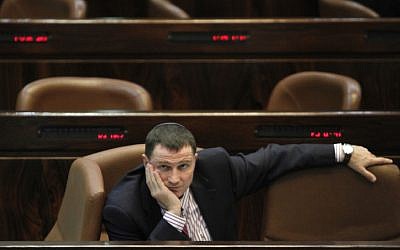 Minister for Public Advocacy and Diaspora Affairs Yuli Edelstein attends a plenum session in the Israeli parliament in July 2011. Edlestein's personal website was hacked on 31 July 2012 and anti-Israel abuse posted by hackers claiming to be from Gaza. (photo credit: Miriam Alster/Flash90)