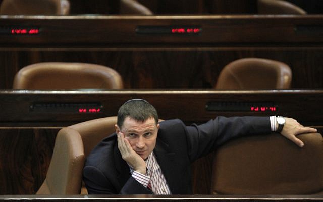 Minister for Public Advocacy and Diaspora Affairs Yuli Edelstein attends a plenum session in the Israeli parliament in July 2011. Edlestein's personal website was hacked on 31 July 2012 and anti-Israel abuse posted by hackers claiming to be from Gaza. (photo credit: Miriam Alster/Flash90)