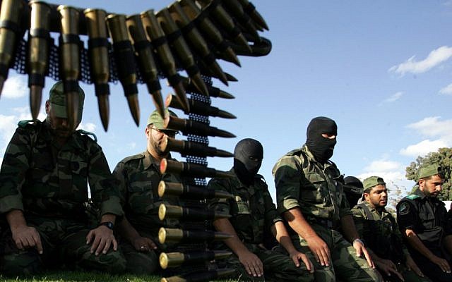 Hamas militants pray in Rafah, October 2011 (photo credit: Abed Rahim Khatib/Flash 90)
