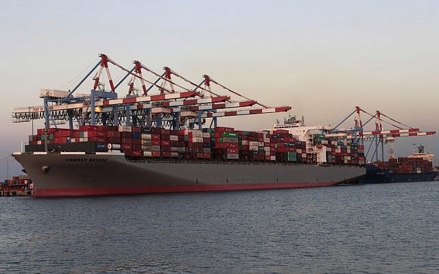 Illustrative: A container ship at the Ashdod port (Tsafrir Abayov/Flash90) Illustrative: A container ship at the Ashdod port (Tsafrir Abayov/Flash90)