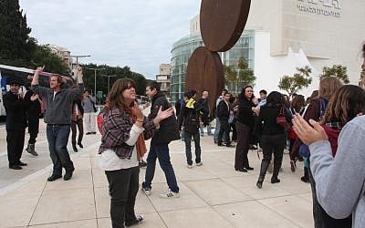 Dafna Leef and other protests last January at the Habima plaza (photo credit: Roni Shutzer/Flash 90) Dafna Leef and other protests last January at the Habima plaza (photo credit: Roni Shutzer/Flash 90)