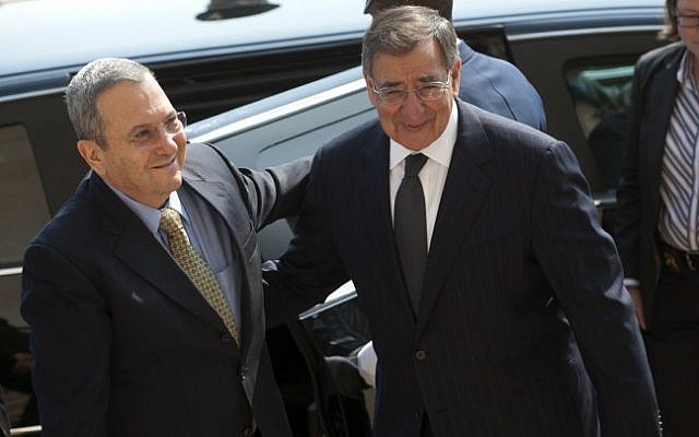 Israeli Defense Minister Ehud Barak and United States Secretary of Defense Leon Panetta, in Washington DC, in May. (Photo credit: Chad J McNeely/Ministry of Defence/FLASH90)