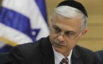 Ultra Orthodox Shas party member Amnon Cohen seen in the Israeli parliament in June, 2012. Amnon ended a meeting to approve the reading of a bill to reform the firefighting services after the Interior Ministry refused to committ a budget. (photo credit: Miriam Alster/FLASH90)