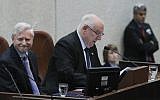 Judge Yosef Shapira (left) at his swearing in ceremony in the Knesset.  (photo credit: Miriam Alster/FLASH90)