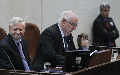 Judge Yosef Shapira (left) at his swearing in ceremony in the Knesset.  (photo credit: Miriam Alster/FLASH90)
