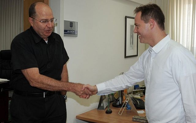 Minister of Strategic Affairs Moshe Ya'alon and MK Yohanan Plesner (right) seen in Ya'alon's office in Jerusalem on Sunday. Talks between the two on the universal draft law fell apart on Wednesday. (photo credit: Moshe Milner/GPO/Flash90)