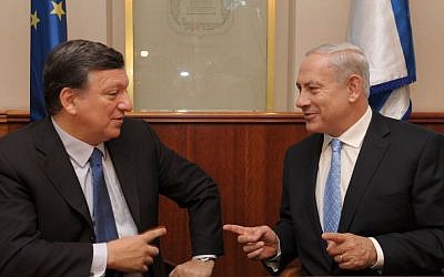 Prime Minister Benjamin Netanyahu (right) with European Commission President José Manuel Barroso in Jerusalem on his recent visit to Israel (Photo credit: Moshe Milner/GPO/Flash90