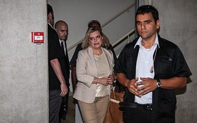 Sara Netanyahu arrives at the district Labor Court in Haifa on Sunday, July 15 (photo credit: Avishag Shar-Yashuv/Flash90)