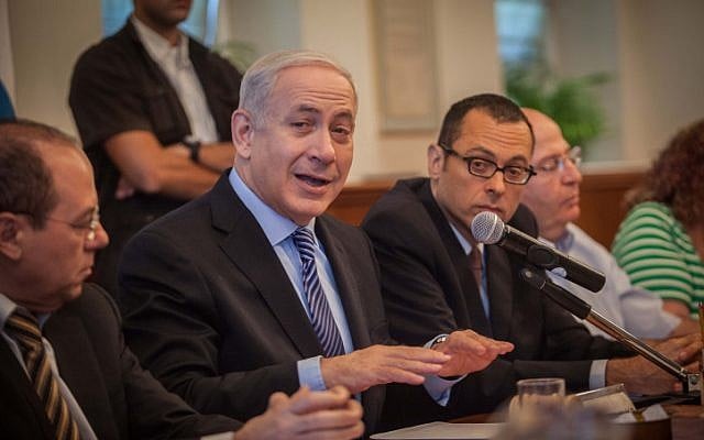 Prime Minister Benjamin Netanyahu leads the weekly cabinet meeting in Jerusalem on Sunday, July 15 (photo credit: Uri Lenz/Flash90)