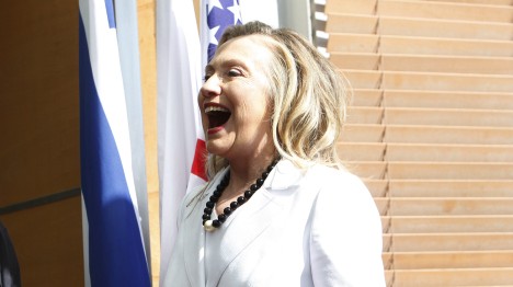 US Secretary of State Hillary Clinton stopped in Israel during her record-breaking diplomacy tour, July, 2012. (photo credit: Miriam Alster/FLASH90)