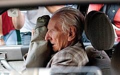 WWII war criminal Laszlo Csatary outside the Budapest prosecutor's office, July 18, 2012 (photo credit: MTI, Bea Kallos/AP)