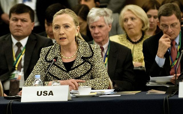 US Secretary of State Hillary Clinton speaks during a plenary session of an international conference on Afghan civilian assistance at a hotel in Tokyo on Sunday, July 8, 2012. (photo credit: AP/Brendan Smialowski)