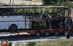 The bus that was blown up in a July 2012 terrorist attack on Israeli tourists in Burgas, Bulgaria. (AP/Impact Press Group)