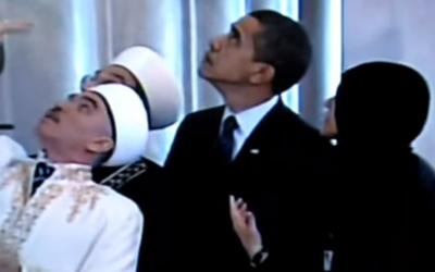 President Obama touring Sultan Ahmed Mosque in Istanbul during an official visit to Turkey in 2009 (photo credit: screen capture, YouTube)