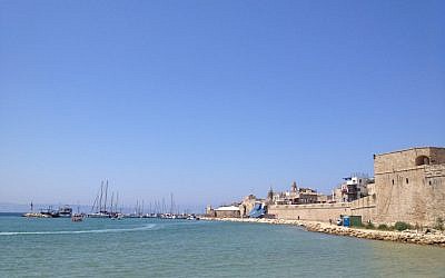 Restoration work along Acre's seawall has uncovered evidence of a significant naval port of the Hellenistic era (photo credit: Matti Friedman/Times of Israel)