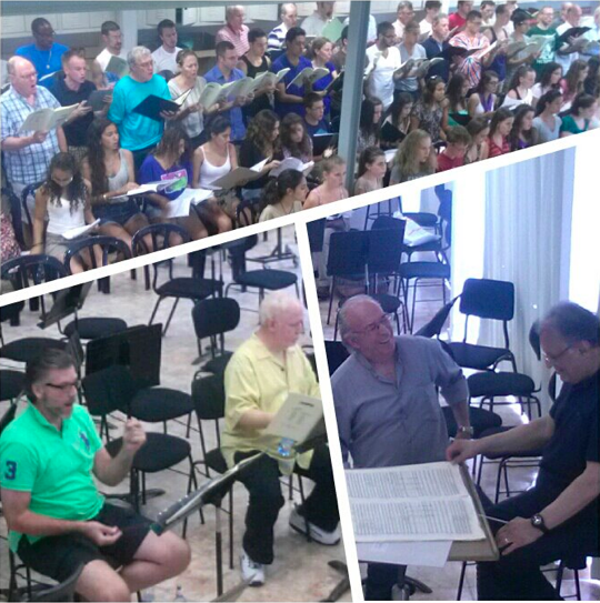 A photo montage of the Collegiate Chorale rehearsing with the IPO and maestro Zubin Mehta (Courtesy Collegiage Chorale Facebook page)