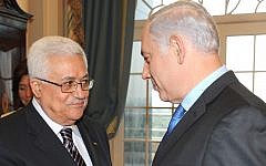 Palestinian Authority President Mahmoud Abbas (left), and Prime Minister Benjamin Netanyahu meet at a peace conference in Washington, DC, on September 2, 2010. (Moshe Milner/GPO/Flash90)