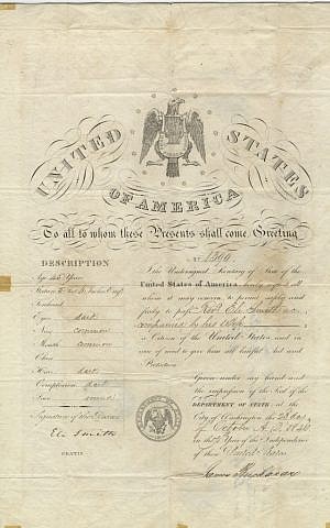 A passport for Reverend Eli Smith and his wife, handwritten by Secretary of State and future President James Buchanan (Photo credit: Courtesy: National Library of Israel)