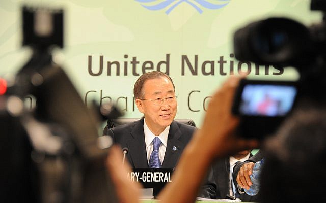 Ban Ki-moon speaking at a climate change conference last year. (photo credit:  CC-BY UNclimatechange, Flickr)