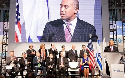 Massachusetts Governor Deval Patrick announces the awardees of grants in the Massachusetts-Israel Innovation Partnership at the Massachusetts Pavilion at the BIO International Convention at the Boston Exhibition and Convention Center last year  (Photo credit: Eric Haynes/Governor's Office)