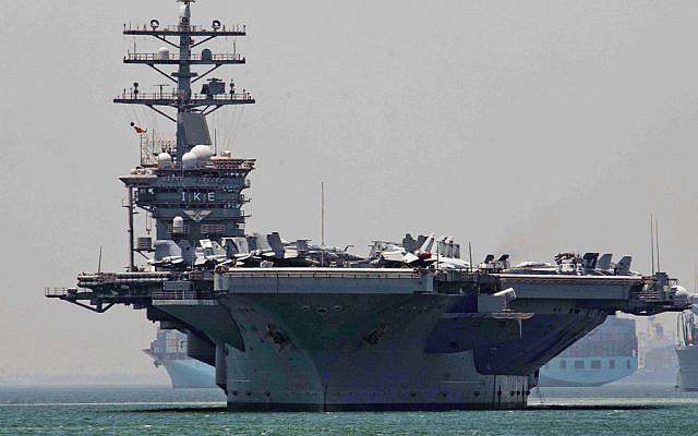 The USS Dwight D. Eisenhower transits the Suez Canal, July 2012 (photo credit: CC-BY Official US Navy Imagery/Flickr)