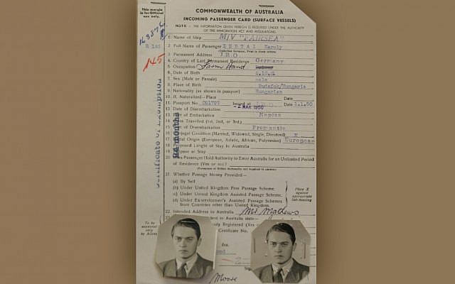 Karoly 'Charles' Zentai's landing card in Australia, January, 1950. (photo credit: JTA)