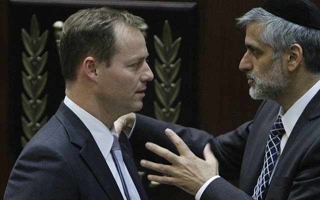 Yohanan Plesner in conversation with Shas Party head Interior Minister Eli Yishai, who served in the army but boycotted the Plesner Committee (photo credit: Miriam Alster/ Flash 90) Yohanan Plesner in conversation with Shas Party head Interior Minister Eli Yishai, who served in the army but boycotted the Plesner Committee (photo credit: Miriam Alster/ Flash 90)