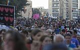 Israelis participate in Jerusalem's tenth annual Gay Pride Parade (Yonatan Sindel/Flash90)