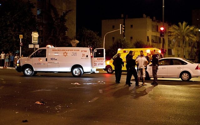 The scene of a hit-and-run accident in Netanya where three people were killed on August 17 (photo credit: Omer Messinger/Flash90)