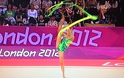 Neta Rivkin performing Friday at the London Games (photo credit: screen capture, Channel 1)