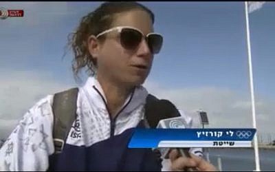 Lee Korzits at the 2012 Games (photo credit: screen capture iba.org.il) Lee Korzits at the 2012 Games (photo credit: screen capture iba.org.il)
