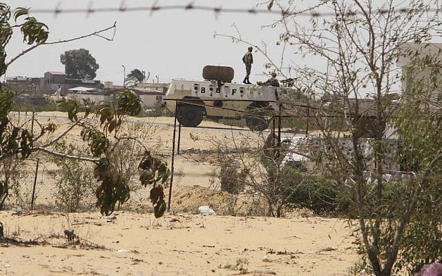 Egyptian border guards patrol near the border with Israel in Rafah, Egypt, earlier this month (photo credit: Ahmed Gomaa/AP) Egyptian border guards patrol near the border with Israel in Rafah, Egypt, earlier this month (photo credit: Ahmed Gomaa/AP)