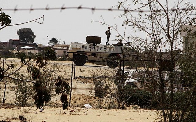 Egyptian border guards patrol near the border with Israel in Rafah, Egypt (photo credit: AP/Ahmed Gomaa, File) Egyptian border guards patrol near the border with Israel in Rafah, Egypt (photo credit: AP/Ahmed Gomaa, File)