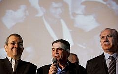 Prime Minister Benjamin Netanyahu (right) former deputy chief of staff and national security adviser Uzi Dayan (center) and Defense Minister Ehud Barak (AP/Oded Balilty)