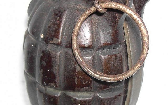 An illustrative photo of a hand grenade (photo credit: CC-BY-SA J-L Dubois, Wikimedia Commons)