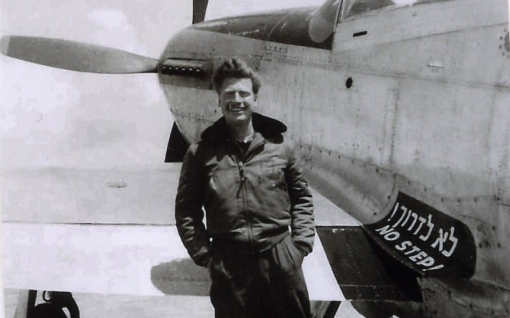 Mitchell Flint standing in front of his P51 Mustang fighter plane in Israel in 1948. (JTA/Tom Tugend) Mitchell Flint standing in front of his P51 Mustang fighter plane in Israel in 1948. (JTA/Tom Tugend)