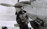 Mitchell Flint standing in front of his P51 Mustang fighter plane in Israel in 1948. (JTA/Tom Tugend)