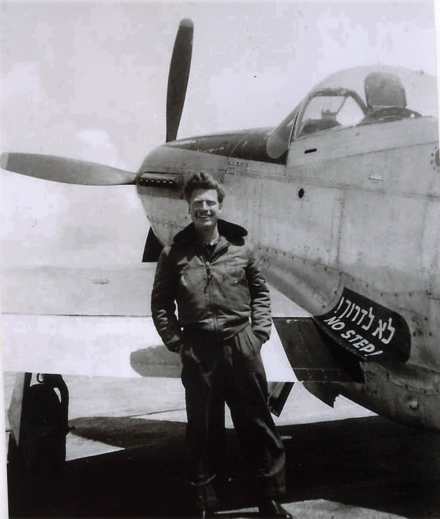 Mitchell Flint standing in front of his P51 Mustang fighter plane in Israel in 1948. (Photo credit: provided by Tom Tugend/JTA) Mitchell Flint standing in front of his P51 Mustang fighter plane in Israel in 1948. (Photo credit: provided by Tom Tugend/JTA)