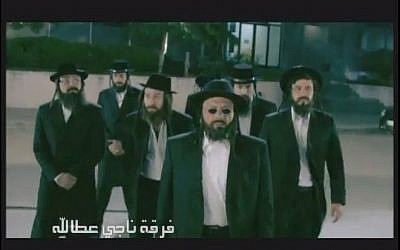 Arabs dressed as Jewish bank robbers in the Egyptian TV show, 'Firqat Naji Attalah' (Youtube screen capture)