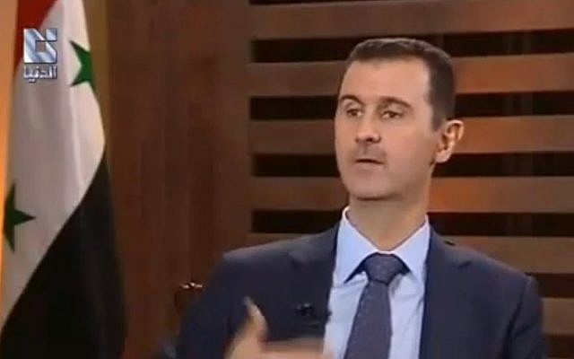 Syrian President Bashar Assad in an interview on Syrian television in August (photo credit: image capture from YouTube, AntiQadseya002)